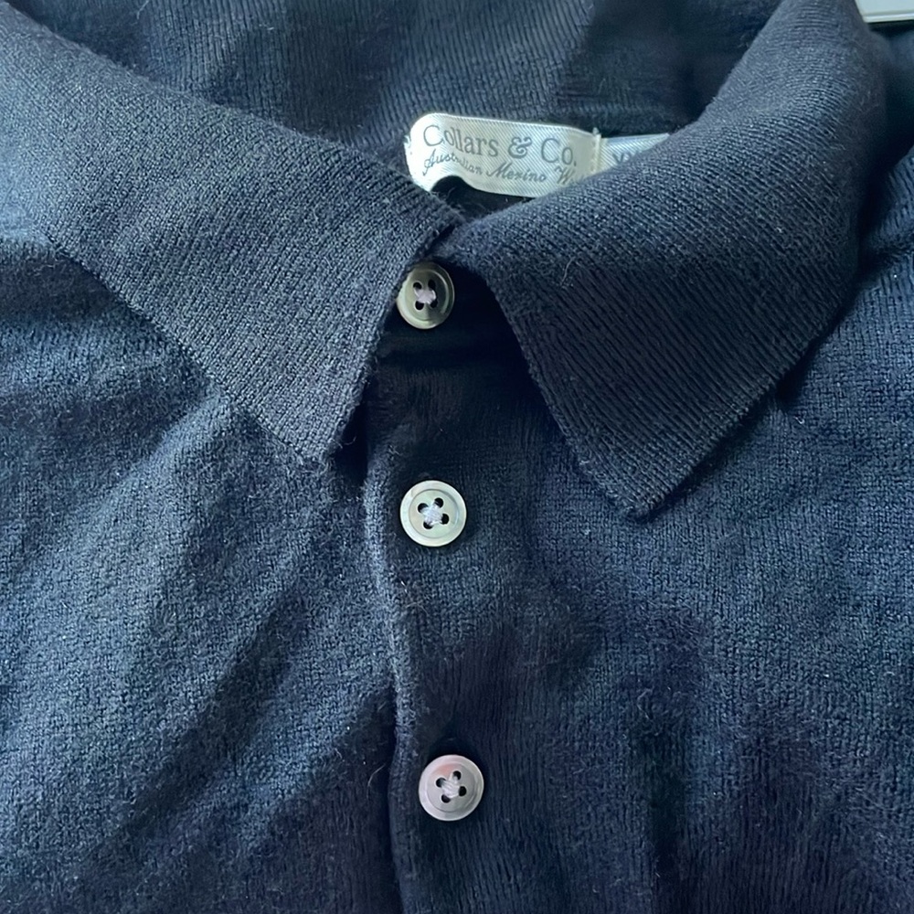 Collars & Co. Bellagio Three Button Long Sleeve Merino Polo Black Size XXL - Picture 6 of 6